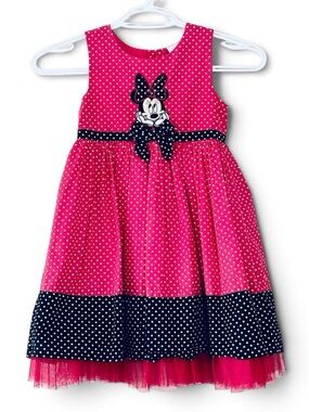 Official Disney Minnie Mouse Red Polka Dot Character Dress Embroidered Mesh 5Y